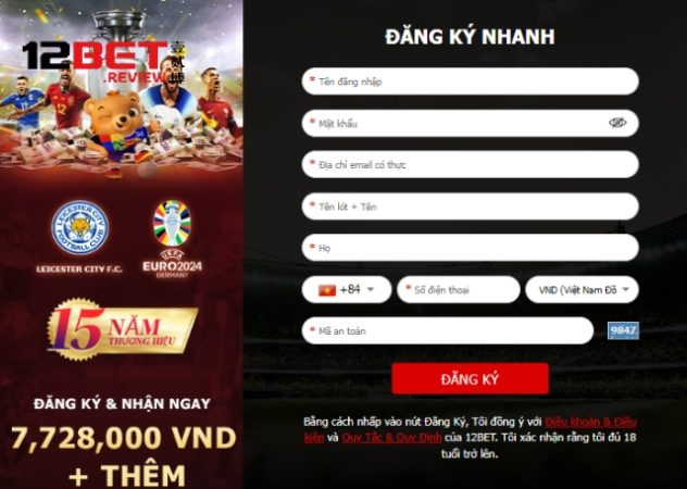 Hướng dẫn anh em đăng ký 12Bet